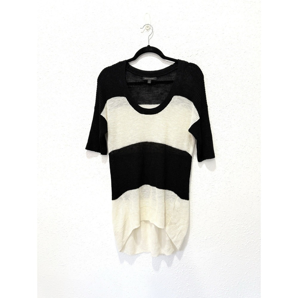 Banana‎ Republic striped black ivory high-low tunic-length sweater  S